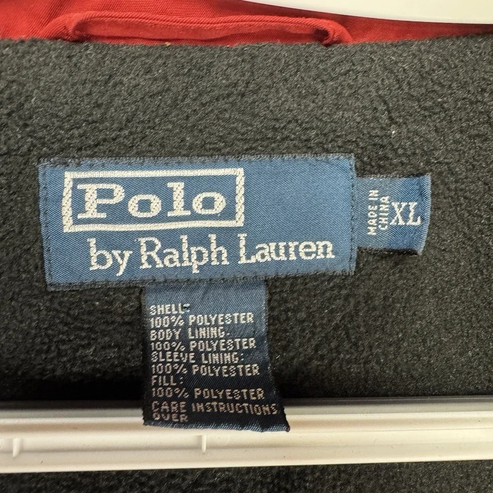 Polo Ralph Lauren Red Fleece Lined Winter Jacket XL Heavy Bomber Preppy Y2K Hood - Picture 2 of 9